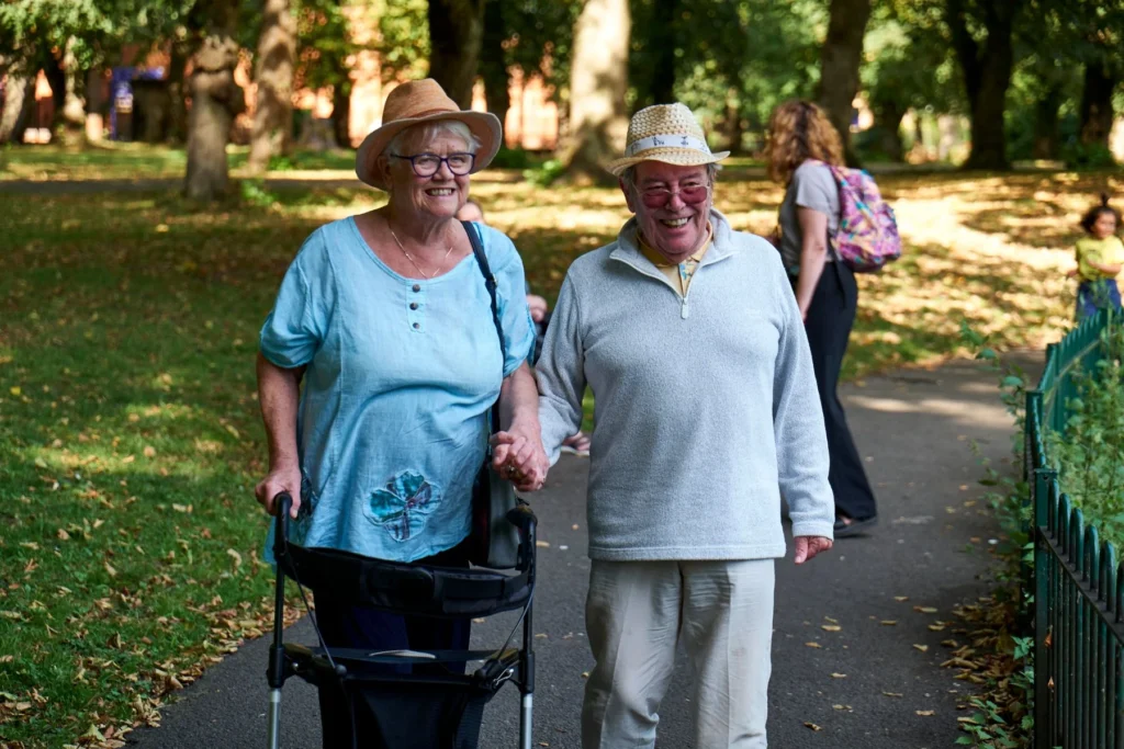 An older couple enjoying a walk together